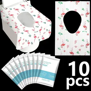 Disposable Toilet Seat Covers, Cute Flamingo and Leaf Design, Portable Toilet Pads, Individually Packaged, Long and Wide, for Public Restrooms, Travel, Airplane Use