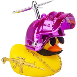 Rubber Duck Car Ornaments Cool Yellow Duck Car Dashboard Decorations Squeaky Glasses Duck with Propeller Helmet for Car ccessories Dashboard (Y-Pink)