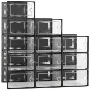 Collapsible Clear Shoe Storage Boxes 12Pack Household Dustproof Shoe Organizer Stackable Ventilated Transparent Shoe Container Home Space Saving Shoe Arrangement Box