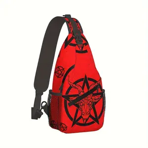 [Made in US] Crossbody Chest Bag Hiking Backpack Red Satanic Pentagram Shoulder Bag Folding Large Capacity Fashion Durable Can Be Used for Shopping, Work, Leisure Travel Beach Bag Fishing Backpack