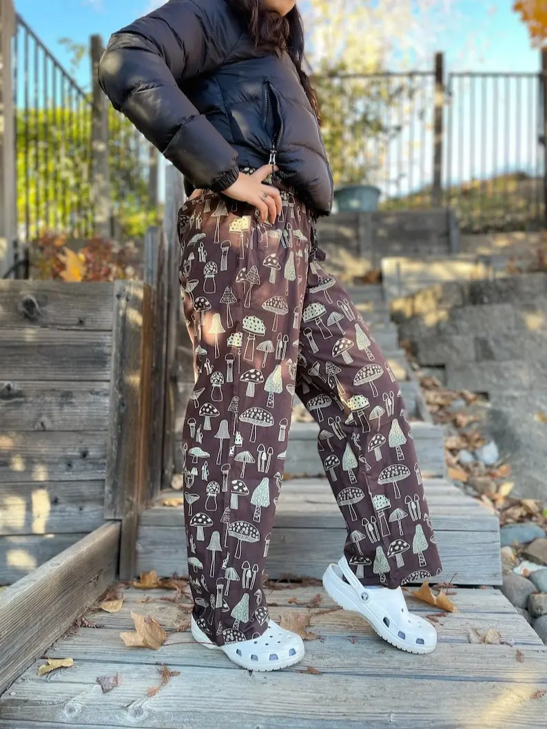 Hippie Pants Mushroom Design Baggy Patchwork Pants Harem Pants Women Boho Hippie Clothes for Men Unisex Pants Christmas Present Cute Pants