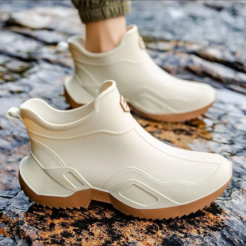 Waterproof Slip On Ankle Rain Boots for Women, Lightweight Comfort Rubber Shoes for Garden Fishing & Outdoor
