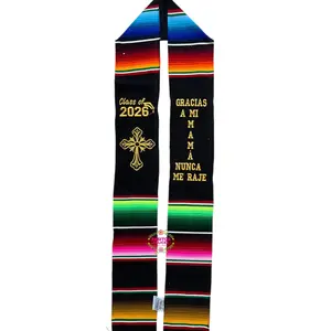 *2026* Gracias a mi Mamá - Cross Black Graduation Stole Sarape Sash IN STOCK