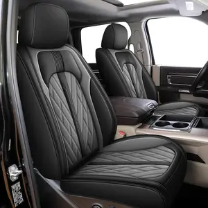 Faux Leather Black Full-Set Seat Covers - Custom-Fit Heavy-Duty Protectors for 2002-2026 Dodge RAM 1500, RAM 2500/3500 Curved Bench Crew/Double/Quad Cab Truck Pickups, Uv Protection