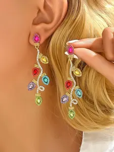 Colorful Rhinestone Decor Dangle Earrings, Fashion Jewelry for Party, Daily Clothing Decor, Trendy All-match & Exquisite Jewelry for Birthday Gift