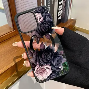 Mystic Rose Garden Pattern Magnetic Phone Case Supports Wireless Charging for iPhone 17 16 15 Pro Max 14 13 12 11 XR XS E Plus Shockproof Non Slip Protection Silicone Transparent Acrylic Cover Cellphone Protective
