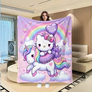 Creative Unicorn Kitty Cat Flannel Blanket, Thanksgiving Valentine Christmas Gift, Holiday Decorative Throw, Sofa Bed Shawl, Travel Multi-Purpose Rug