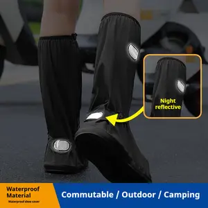 High-top shoe covers with zippers, wear-resistant and rainproof shoe covers, waterproof and non-slip shoe covers, high-top thickened wear-resistant motorcycle rain boots