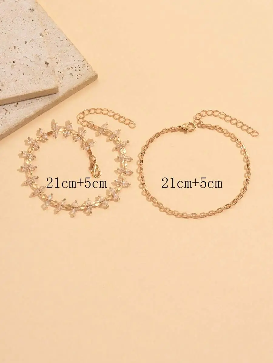 2pcs/Set Lovely Copper Material Glazed Cherry Pendant Anklet, Sweet & Fashionable Foot Jewelry Suitable For Daily Wear, Beach, Date, Party, Handmade Chain Arrangement Is Random