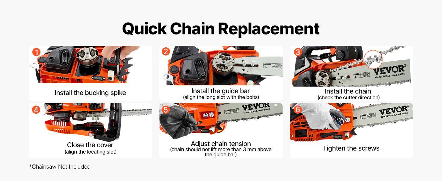 VEVOR Chainsaw Chain 3 Pack 12 Inch 3/8" Pitch 3/8" Gauge 45 Drive Links, Fits VEVOR CN-25 Gas Chainsaw, Forged Alloy Steel, Replacement Saw Chains with Sharp Cutter Teeth & Wear-Resistant Tie Straps