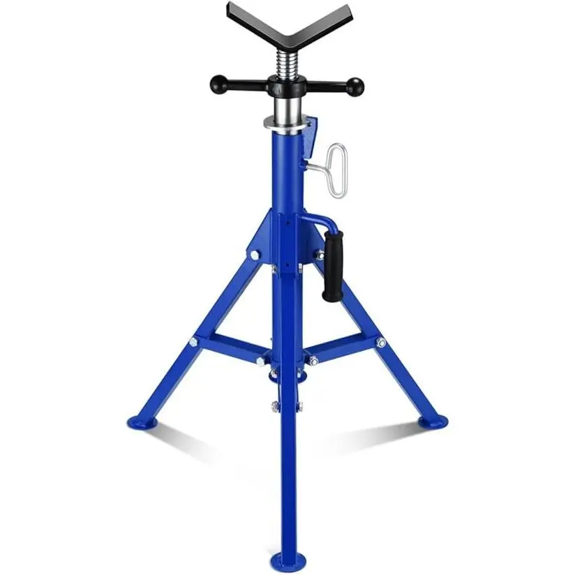 GARVEE Metal V-Head Pipe Jack Stand, 2500LB Load Capacity, Folded Triangular Legs, 28"-52" Adjustable Height for Welding, Pipe Threading, Blue, Folded Legs