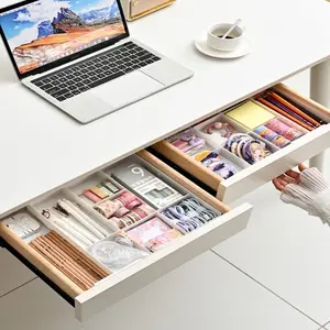 Expandable Drawer Organizer with 5 Compartments- Customizable Makeup Vanity Organizing Storage Tray for Bathroom, Bedroom & Desk Drawers - Clear Plastic Cosmetics Multifunctional Organizers with Expanding Compartment transparent