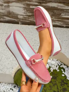 Women's Square Toe Loafers Slip-On Ballet Flats, Comfortable PU Leather Rubber Work Shoes, Fashion Office Footwear, All Seasons, Walking Shoes