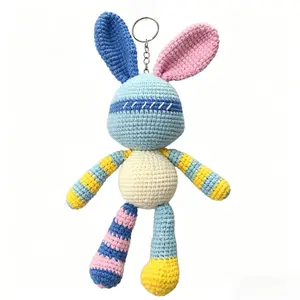 Handmade Crochet Bunny Keychain, Cute Knitted Rabbit Plush Doll Key Ring, Colorful Stuffed Animal Bag Charm for Women Girls