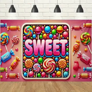 1pc 2D Sweet Candy Theme Banner, Colorful Lollipops  "SWEET" Text, Sweet Dreamy & Playful Vibe, Perfect for Candy Themed Parties, Dessert Shop Events & Girly Gatherings Decor Backdrop