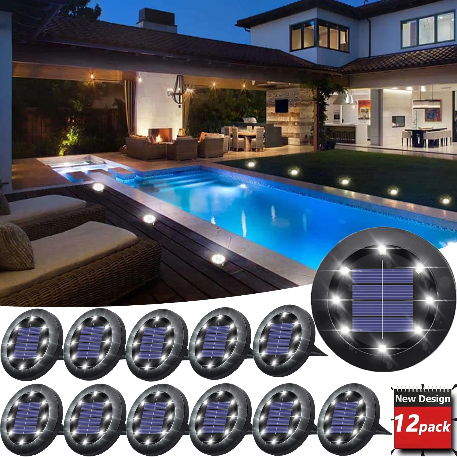 12pcs new outdoor floor and lawn lights, 8LED beads - warm/white light, suitable for yards, villas, gardens, lawns, courtyards, outdoor gardens, bright landscape lights, decorative lights
