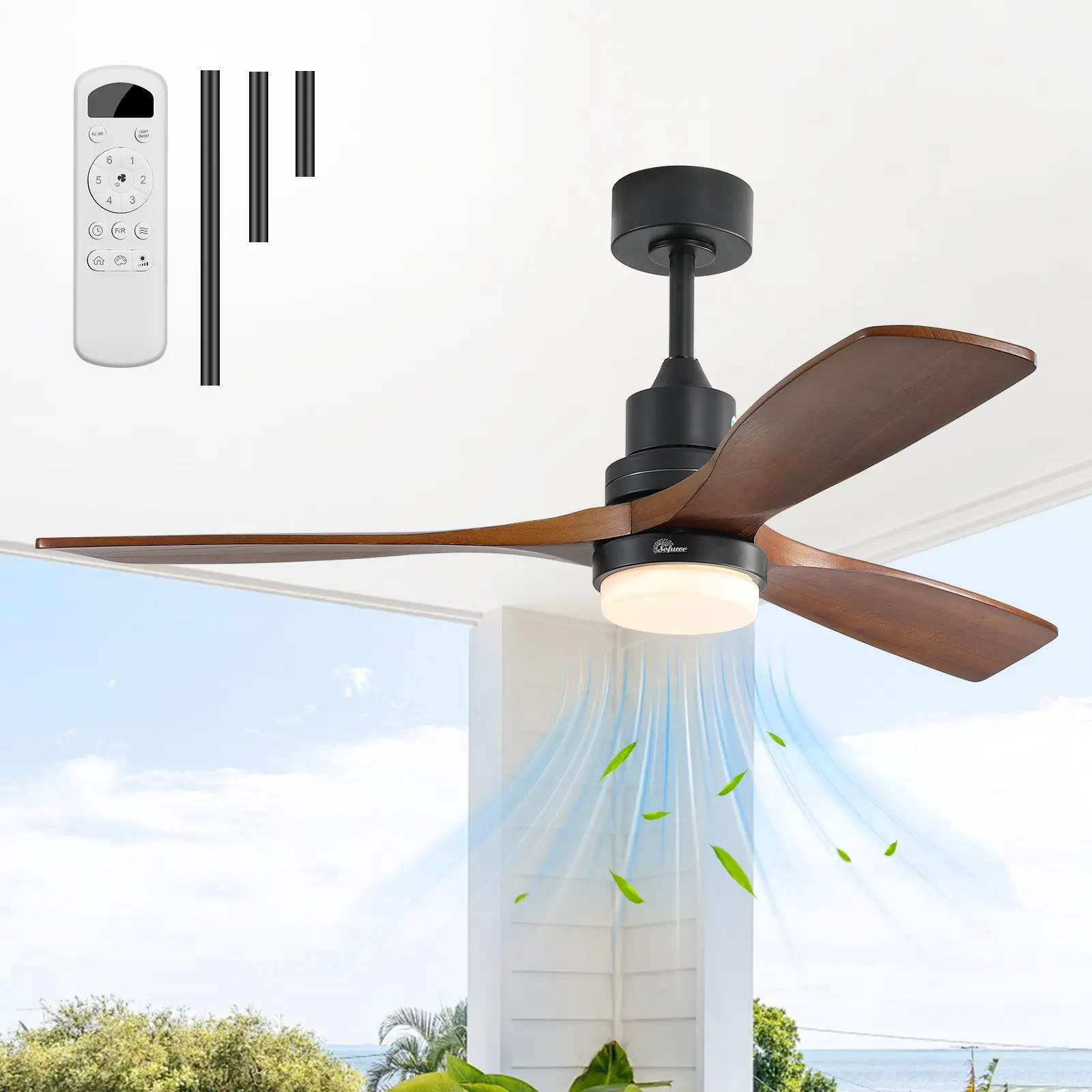 Sofucor Ceiling Fans with Lights, 52 Inch Modern Flush Mount Ceiling Fan with Remote, Low Profile Ceiling Fan for Bedroom Indoor Outdoor, 6-Speed 3 Blades Reversible DC Motor Dimmable Timer