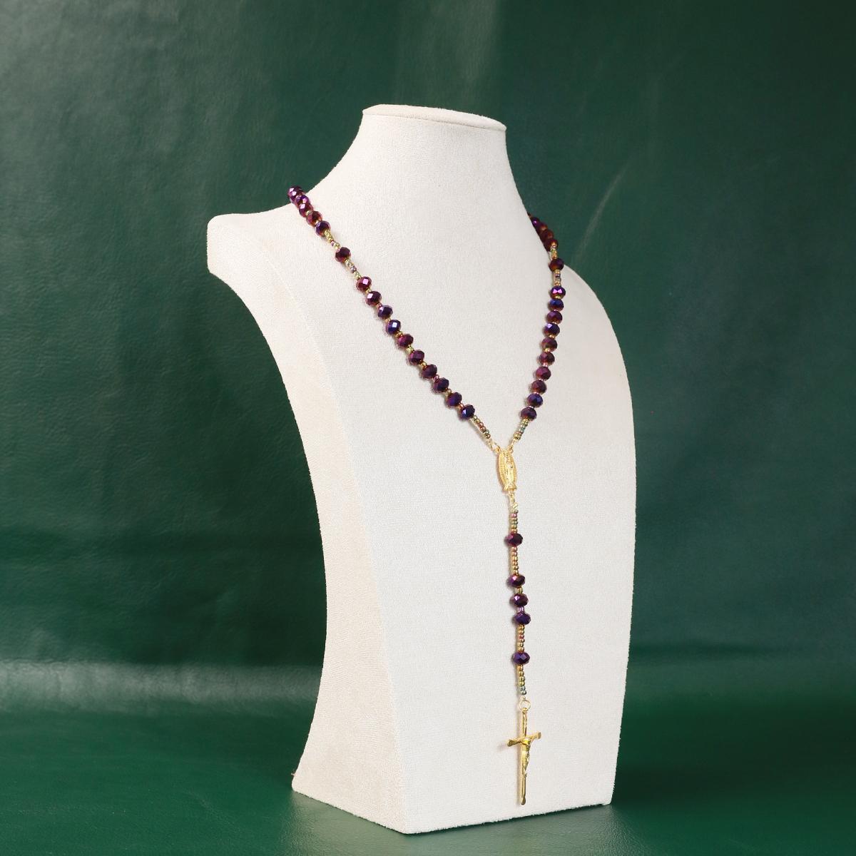 Catholic Rosary Purple Beads Necklace, with Crucifix Rosaries Communion Rosary Christian Gifts Catholic Gifts with a Gift Box And 18pcs Praying Cards