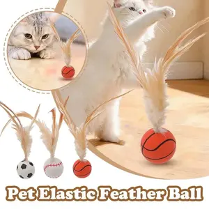 Interactive Cat Toy Ball with Feathers, Bouncy Interactive Ball for Indoor Cats and Kittens, Fun Playtime Toy for Pets