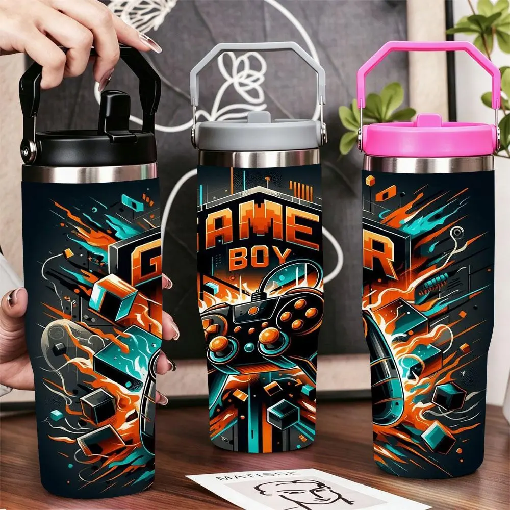 Gamer Boy Game Controller Stainless Steel Tumbler with Lid & Straw, 40oz-30oz-22oz-20oz-12oz Double Wall Vacuum Insulated Flasks, Leak-Proof BPA-Free Travel Mug for Gym, Office