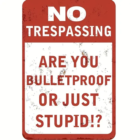 "No Trespassing" Weathered Vintage Aluminum Metal Sign - Funny Warning Wall Decor for Home Bar Coffee Shop | Durable 8x12 Inch Retro Bar Art