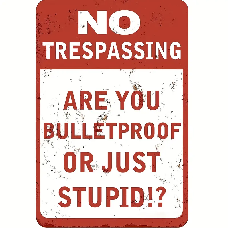 "No Trespassing" Weathered Vintage Aluminum Metal Sign - Funny Warning Wall Decor for Home Bar Coffee Shop | Durable 8x12 Inch Retro Bar Art