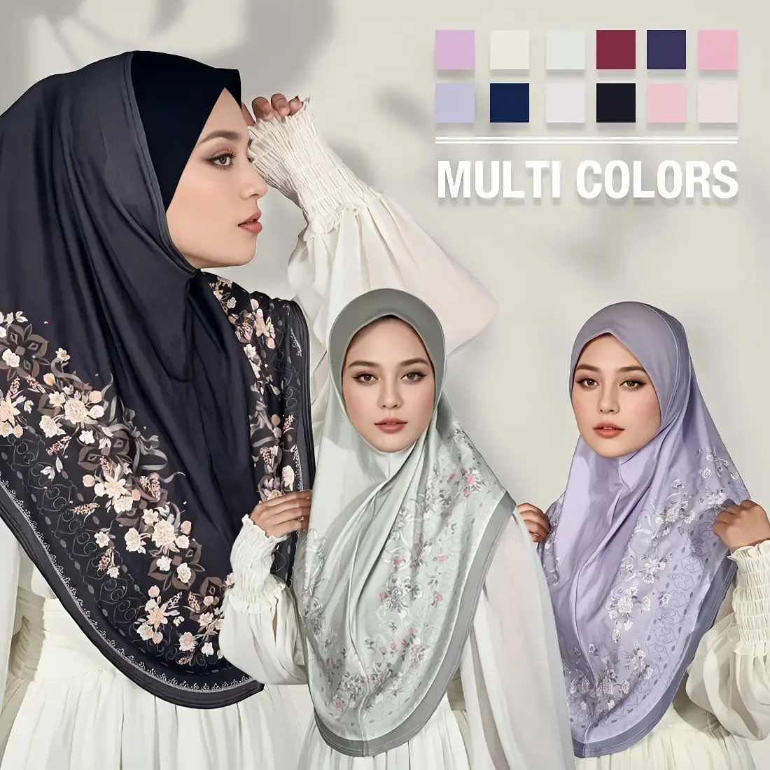 Women's Elegant Adjustable Chiffon Muslim Hijab Khimar - Snap Closure, 12 Colors (3# Navy Blue,7# Black,White,Dark Brown,Beige,Burgundy,Maroon,Lavender,Green,Gray,Pink), Breathable Islamic Cover for Ramadan, Daily Prayer