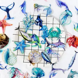 Sea Life Series Sticker, 50pcs/set Waterproof Durable Self Adhesive Decor Paper, Decor Sticker for Gift Greeting Card Water Bottle Laptop Phone