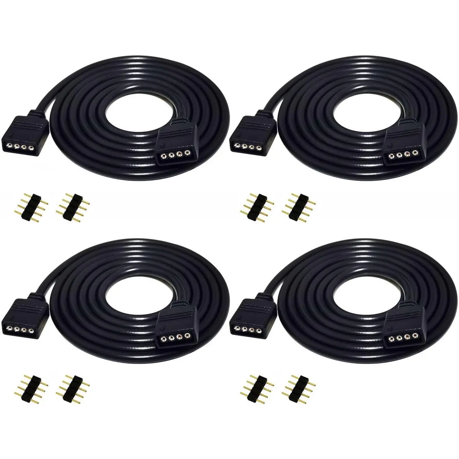 4pcs 1m 3.3ft LED Strip Extension Cable 4 pin RGB LED Tape Extension Cord LED Ribbon Connector Wire for RGB 5050 3528 2835 LED Strip LED Rope Light LED TV Backlight (Black)