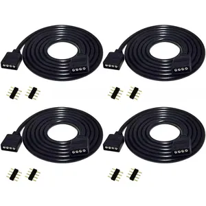 4pcs 1m 3.3ft LED Strip Extension Cable 4 pin RGB LED Tape Extension Cord LED Ribbon Connector Wire for RGB 5050 3528 2835 LED Strip LED Rope Light LED TV Backlight (Black)