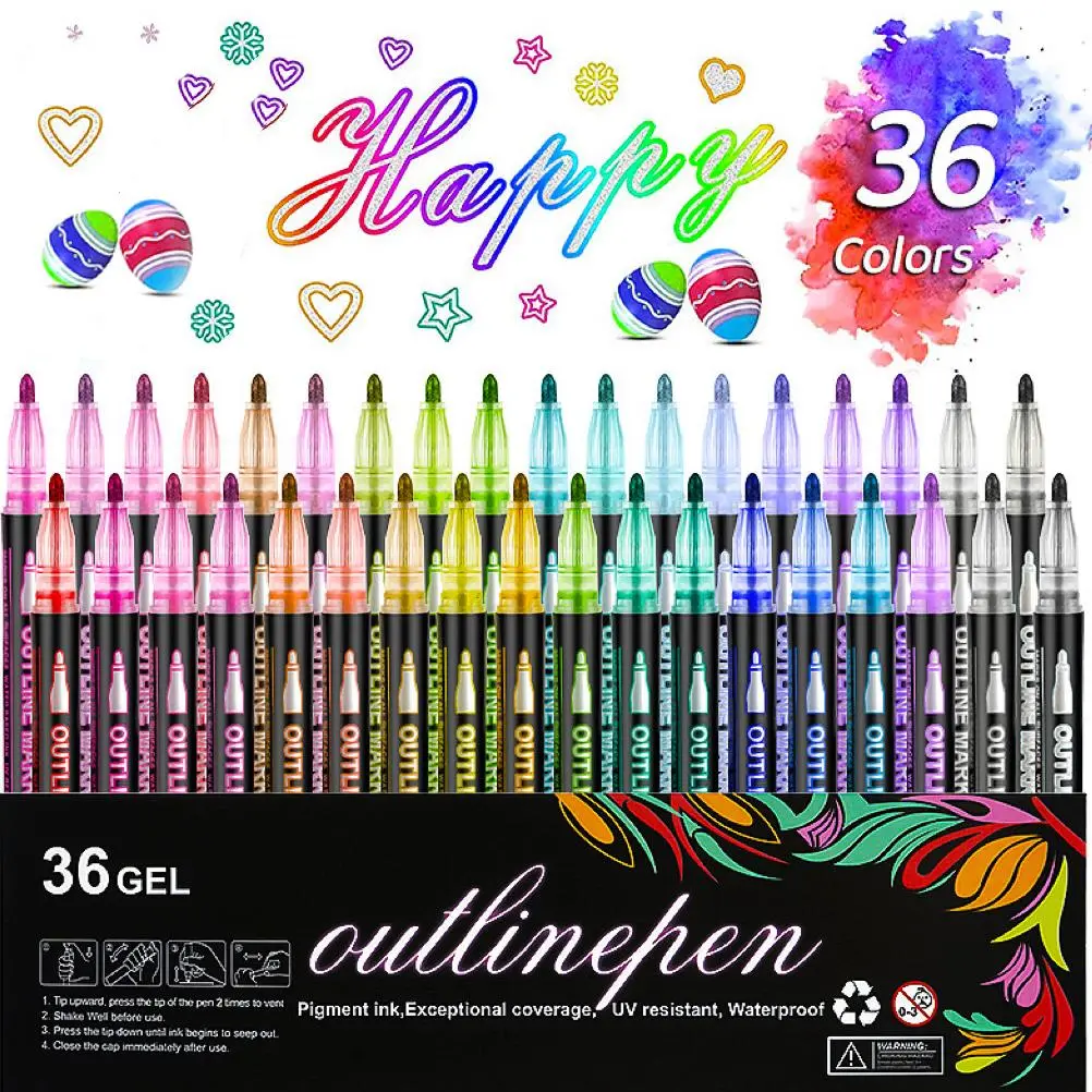 36-color Multifunction Graffiti Pen, 36pcs Colorful Highlighter Marker Pen, Permanent Drawing Markers, Coloring Supplies, Writing Doodle Stationery for Crafts, School, Office, Home Use, Valentine's Day Gift, Art Supplies