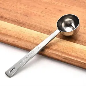 Stainless Steel Coffee Spoon, 1 Count Powder Spoon with Engraved Measuring Spoon, Coffee Bean Measuring Spoon, Kitchen Utensils