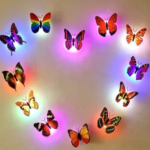 10 Pack Color-Changing 3D LED Glowing Butterfly Wall Decor Night Lights | Self-Adhesive Home Decoration Set