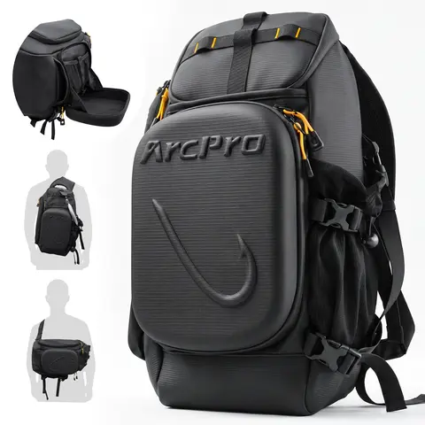 ArcPro EVA Hardshell Fishing Sling Pack with Foldable Work Station, Water-Resistant Tackle Bag Holds 2 x 3600 Trays, Side Opening Crossbody Bag for Saltwater & Freshwater Fishing