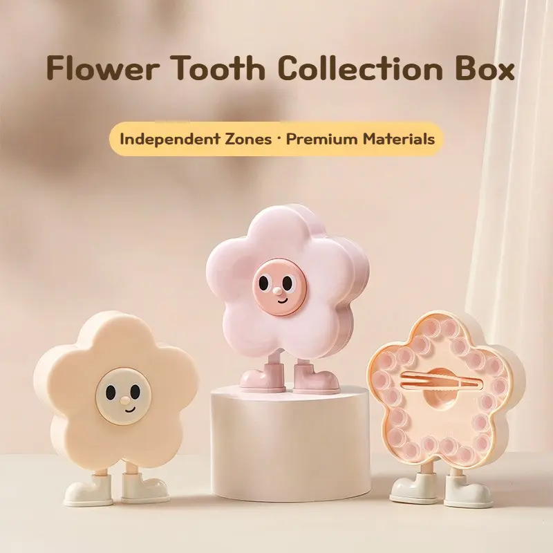 Flower-Shaped Sunflower Baby Tooth Keepsake Box with Tweezers & Compartments - Flower Art Storage Box, Home Organizer, Childhood Growth Memory Souvenir, Bedroom Nightstand Decor, Baby Birthday Gift, Flower Art Storage Boxes