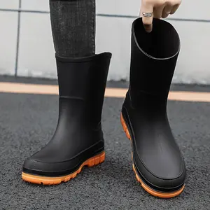 Durable Men's High Top Slippery Shoes for Outdoor Gardening, Car Washing, Rainy Day Walking, Non-Slip Comfortable Rain Boots