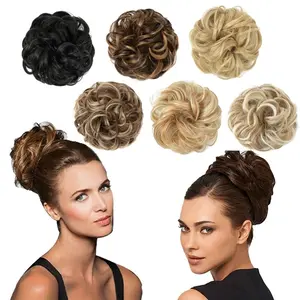 Iridescent Messy Bun Hair Piece Wavy Curly Scrunchies for Women Short Synthetic Tousled Bun with Elastic Band Stretchy Fluffy Chignon Ponytail Updos