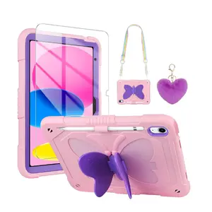 For iPad 10th Gen 10.9" (2022) & A16 11" (2025) – Rugged Kids Case with Screen Protector, Butterfly Kickstand, Lanyard, Keychain, Pencil Holder