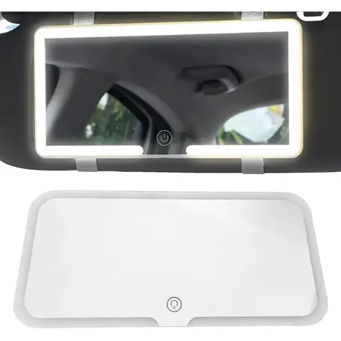 Rechargeable LED Sun Visor Vanity Mirror - Car Accessories, 3 Modes (3 Light Tones), 60 LEDs, Touch Control, Customize Brightness, 600mAh Batteries, USB Port, Fits 99% of Car Sun Visors, Accurate Color Reproduction, for SUV, Truck, Women's Use