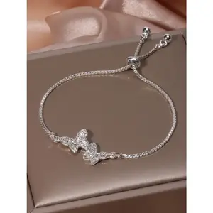 Virelyn B Double Butterfly Chain Bracelet, Shiny Rhinestone Inlaid Decorative Adjustable Bracelet, Exquisite Trendy Bracelet, Versatile Jewelry Accessories for Women and Girls, Festival Birthday Gift