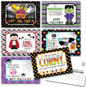 Halloween Teacher Postcards Mixed Pack - 30 Brightly Colored Designs for Easy Handout & Mail - Professionally Printed on 80# Cardstock - Perfect for Celebrating Halloween with Students - Made in USA
