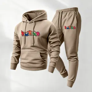 Men's fun printed hooded sweatshirt and drawstring sweatpants set, men's casual sportswear, long-sleeved hooded jacket and pants, suitable for autumn and winter, men's everyday wear, tracksuit, casual athletic wear.