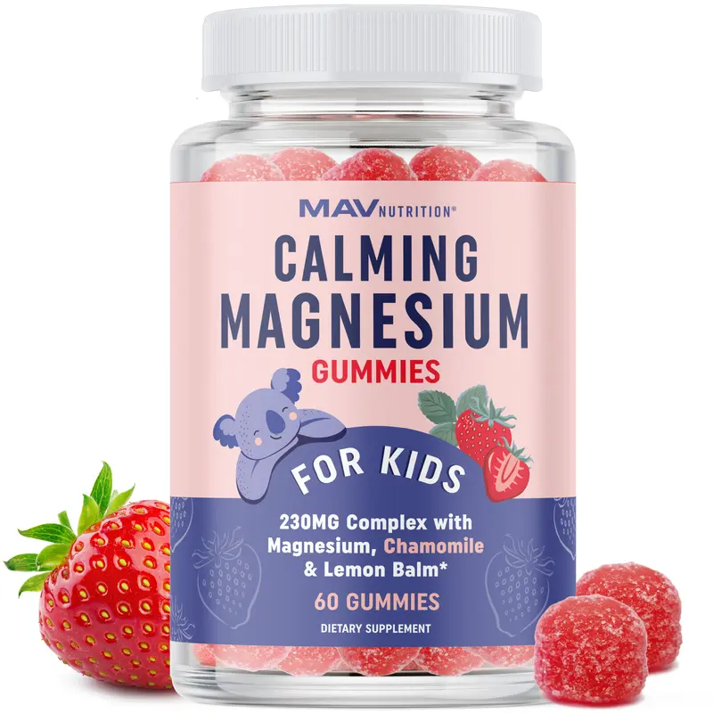 MAV NUTRITION Kids' Calming Magnesium Gummies, 230MG Complex with Chamomile & Lemon Balm, 60 Gluten-Free Non-GMO Wellness Supplements for Relaxation