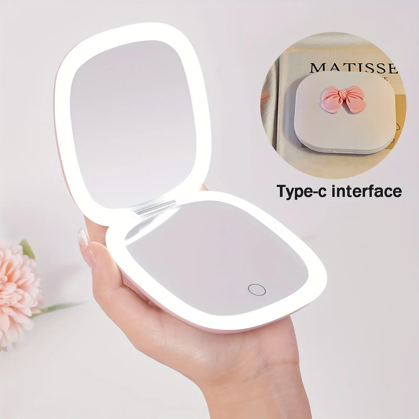 Travel Magnifying Mirror with Light, 1X/3X Magnification LED Travel Pocket Makeup Mirror, Rechargeable Folding Compact Double Sides Mirror for Home & Travel, Portable  Mirror for Women – White
