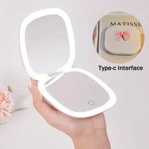 Travel Magnifying Mirror with Light, 1X/3X Magnification LED Travel Pocket Makeup Mirror, Rechargeable Folding Compact Double Sides Mirror for Home & Travel, Portable  Mirror for Women – White