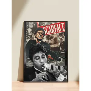 Scarface 1983 Movie Poster Tony Montana Minimalist Black White Canvas Wall Art