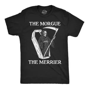 Mens Funny T Shirts The Morgue The Merrier Sarcastic Grim Reaper Graphic Novelty Tee for Men Mens Funny T Shirts Cool Vintage Fashion T-Shirt Gift Classic Menswear Halloween Apparel for Men Funny Sarcastic Black -