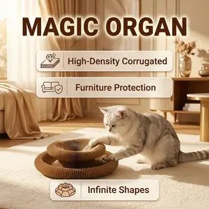 Foldable Magic Accordion Cat Scratcher with Bell, Corrugated Paper Wear-Resistant Cat Grinding Claw Nest, Interactive Self-Play Cat Toy for Boredom Relief