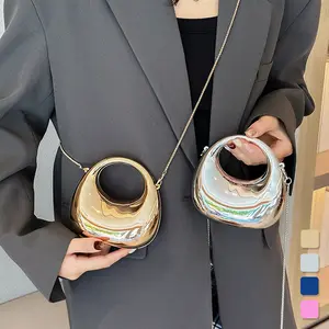 Women's Chain Crossbody Purse Half Moon Acrylic Shoulder Bag with Top-Handle and Detachable Strap for Gift and Travel