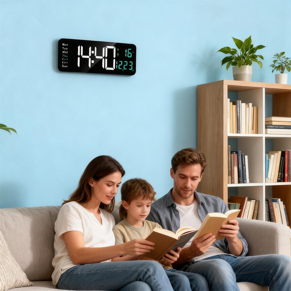 Digital Wall Clock, 13" Large Display Digital Clock with Remote Control, Auto-Dimming Wall Clock with Night Light, DST, Date Week,Temp for Living Room, Bedroom, Decor